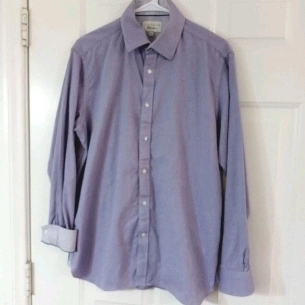 Ted Baker Endurance Purple Button Up Long Sleeve shirt size 16 34/35 Flip Cuff